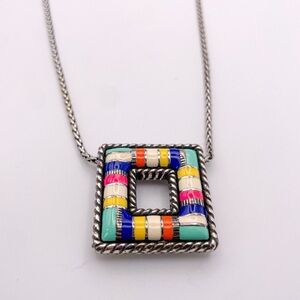 Brighton Cabana Colorful Silver Plated Pendant Striped Reversible Necklace